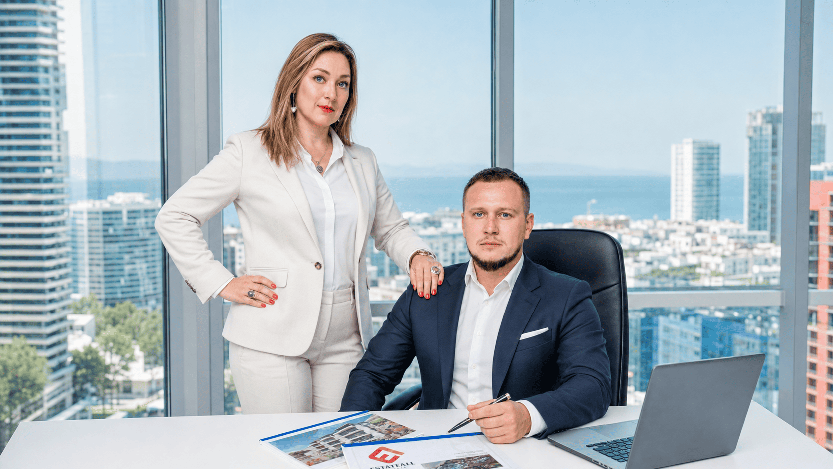 Vitali and Olga Bondarik, founders of EstateAll in Vlora, Albania